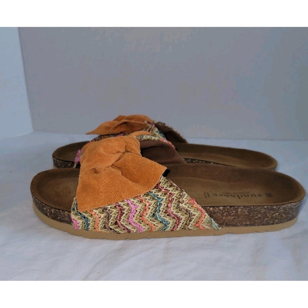 Sundance Womens US 9 Orange Bow Slide Cork Raffia Sandals Suede Comfort Shoe